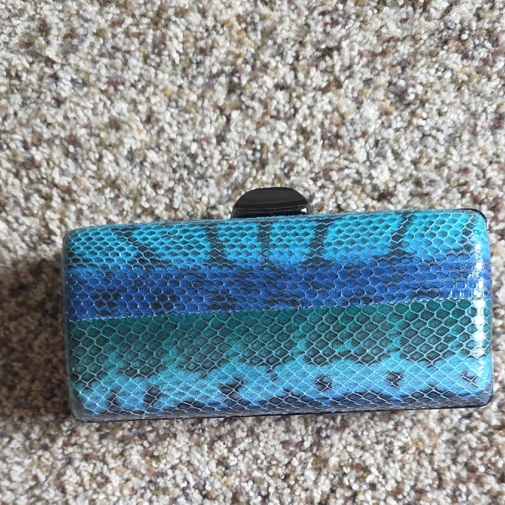 Inge Christopher Chic Blue Snakeskin Clutch
